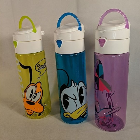 3 Disney Store Colorful Water Bottles Plastic BPA Free Pluto Donald Daisy Travel - Picture 2 of 13